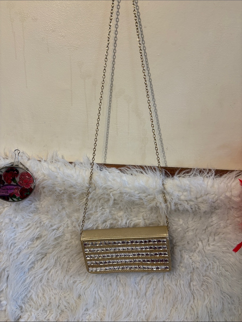 Gold Rhinestone-Embellished Evening Clutch Wallet - Picture 2 of 12